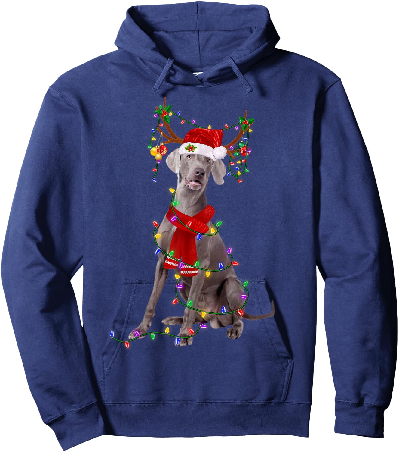 Funny Weimaraner Dog Tree Christmas Lights Xmas Pajama Men Women Kids Hoodie - Hoodie | Navy