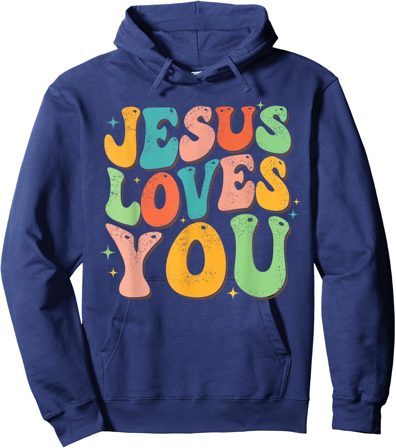 Jesus Loves You Retro Groovy Style Graphic Design Women Hoodie - Hoodie | Navy