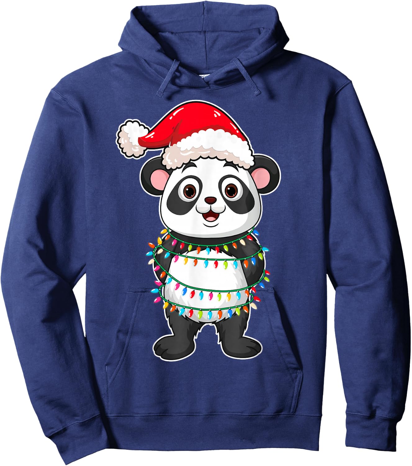 Christmas Lights Panda Wearing Xmas Hat - Cute Panda Lover Hoodie - Hoodie | Navy