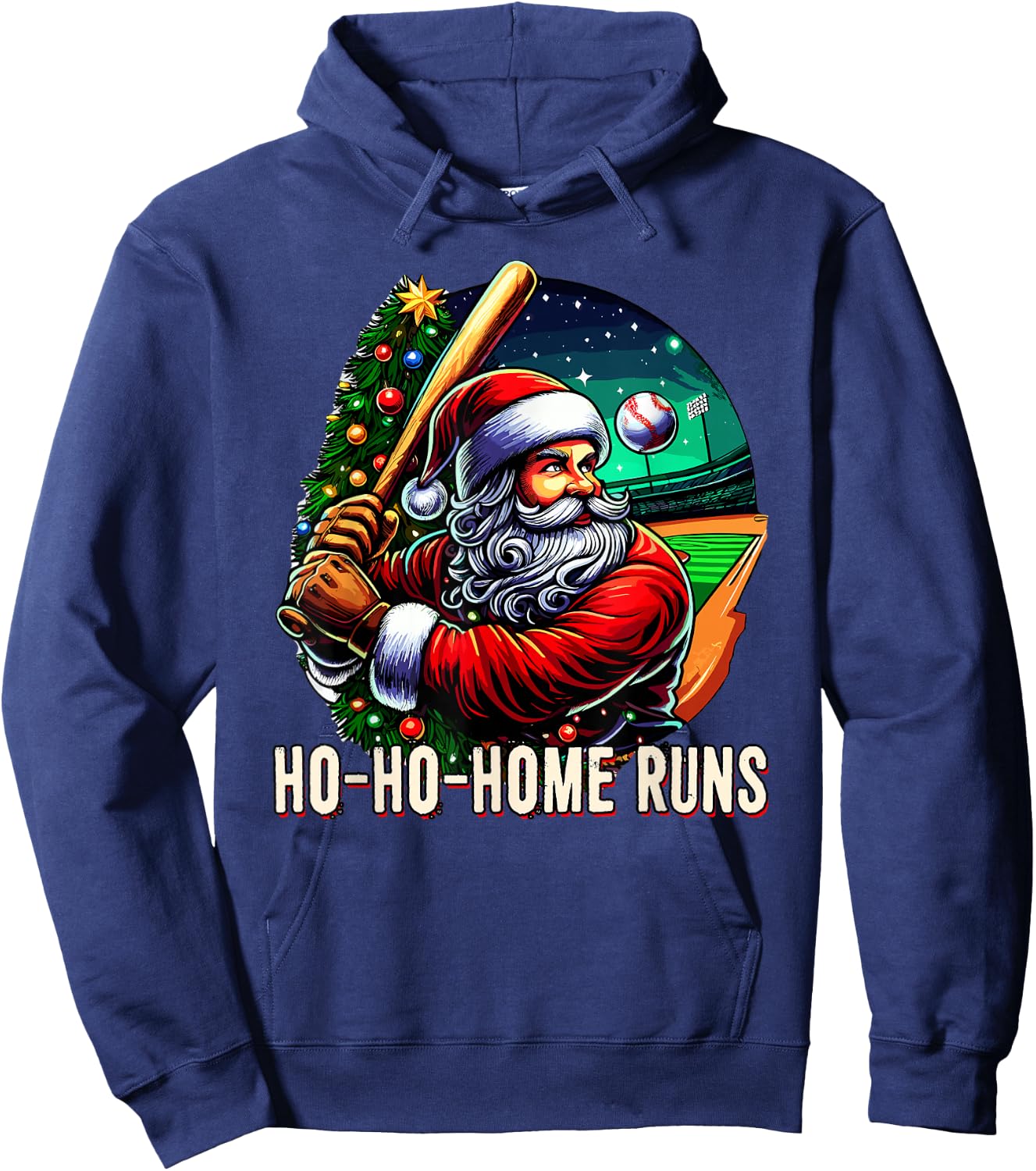 HO HO Home Runs Funny Baseball Santa Claus Sport Christmas Hoodie - Hoodie | Navy