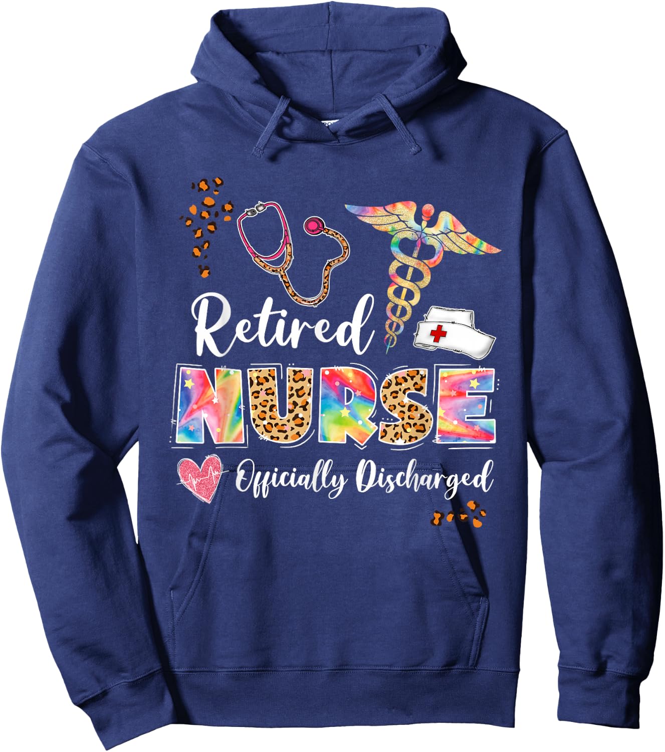 Tie Dye Retired Nurse Official Discharged Retirement Party Hoodie - Hoodie | Navy