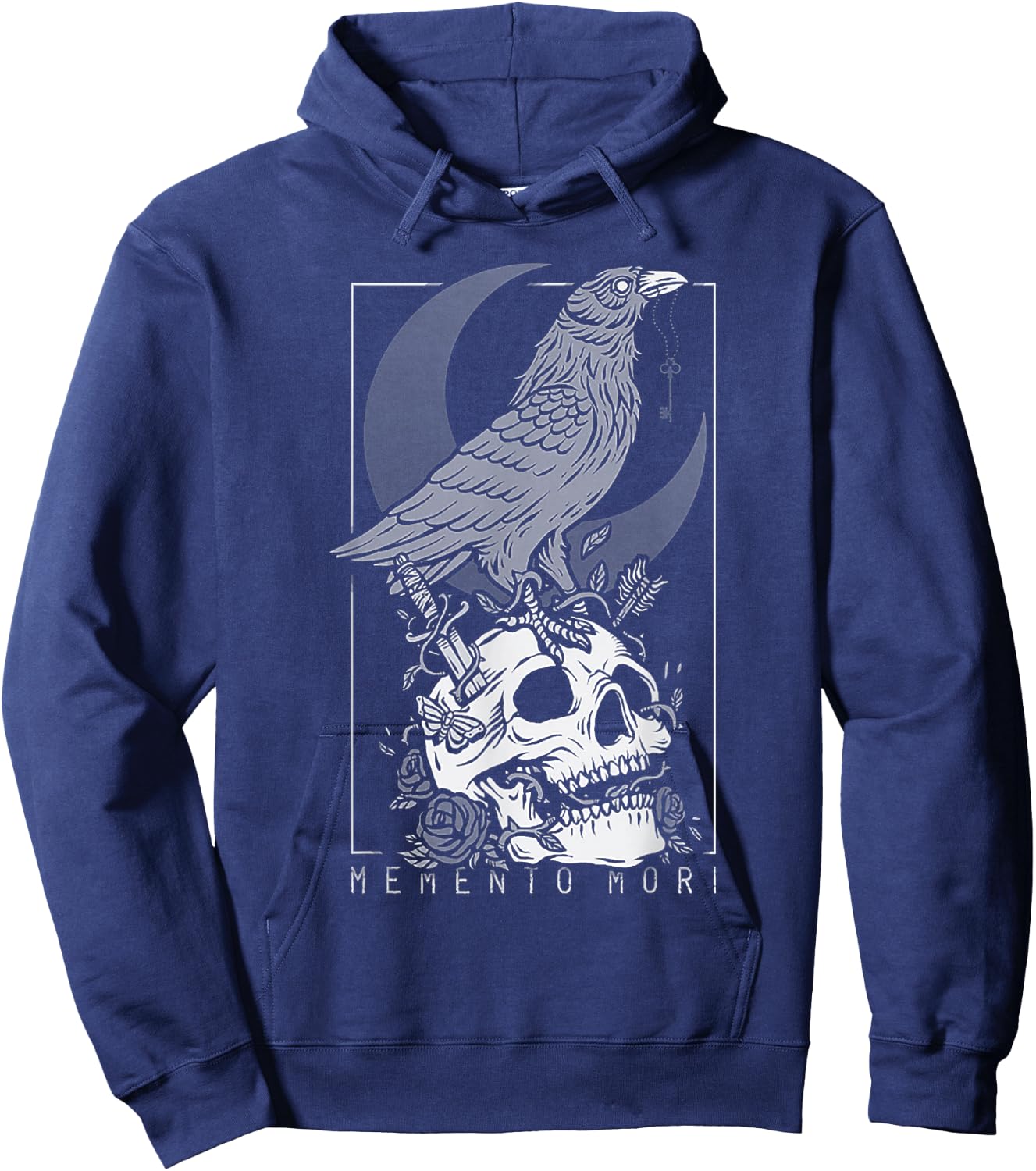 Memento Mori Crow Skull Moon Hoodie - Hoodie | Navy