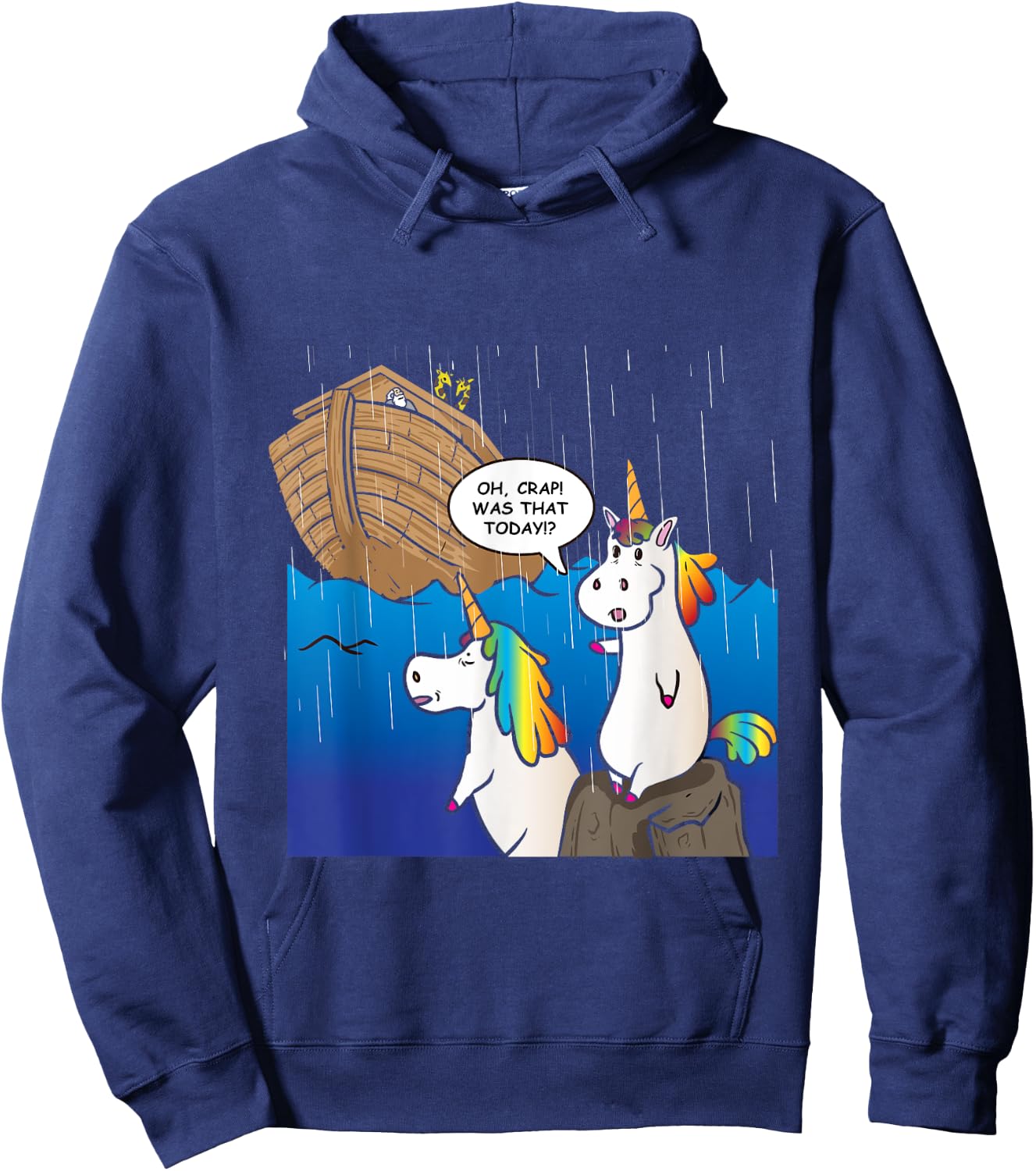 Two Unicorns Missing Ark Noah During Rain Funny Christian Hoodie - Hoodie | Navy