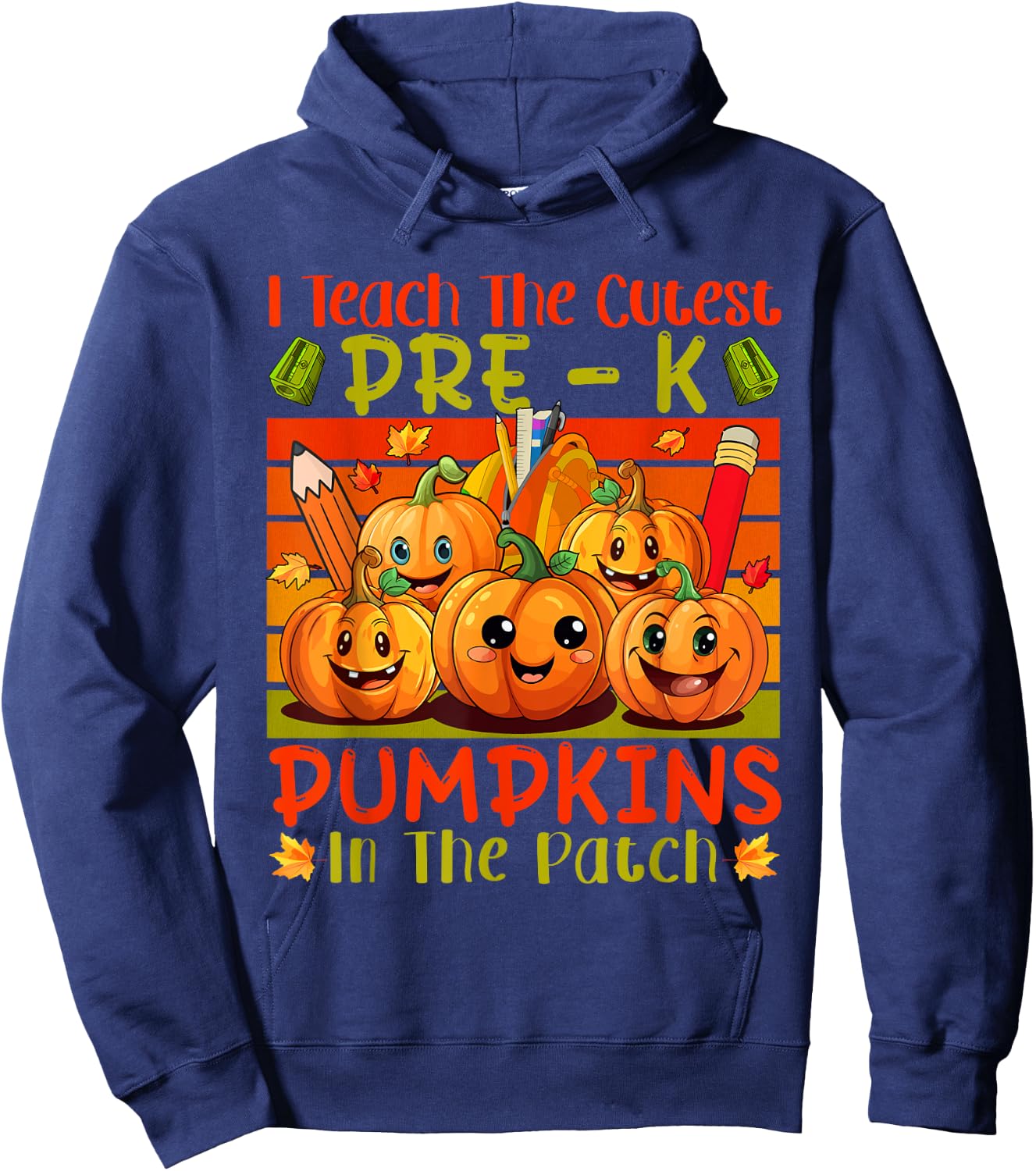 Vintage I Teach The Cutest Pre-K Pumpkins In The Patch Hoodie - Hoodie | Navy