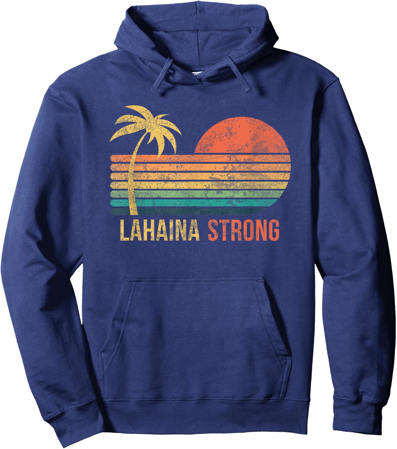 Lahaina Strong Palm Tree and Sunset Hoodie - Hoodie | Navy
