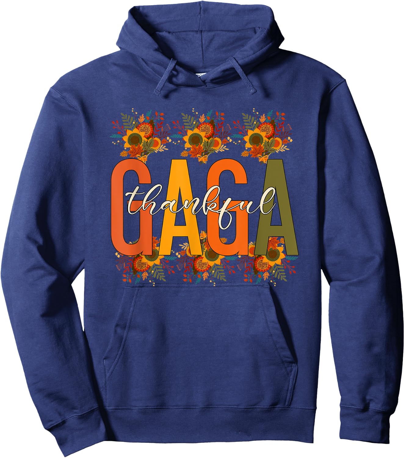 Floral Thankful Gaga Fall Leaves Autumn Thanksgiving Hoodie - Hoodie | Navy