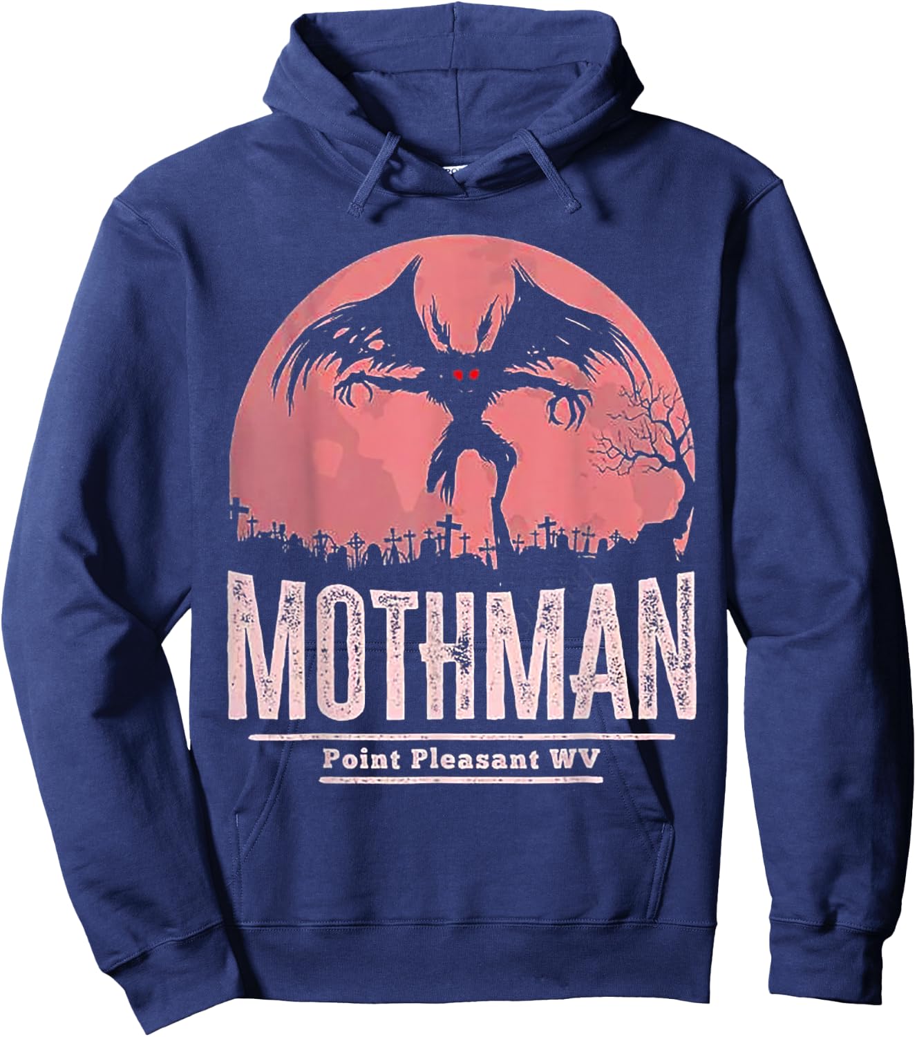 Funny Mothman Cryptid Point Pleasant WV - Kids Black Cotton Blend Classic Fit Short Sleeve - Small Hoodie - Hoodie | Navy