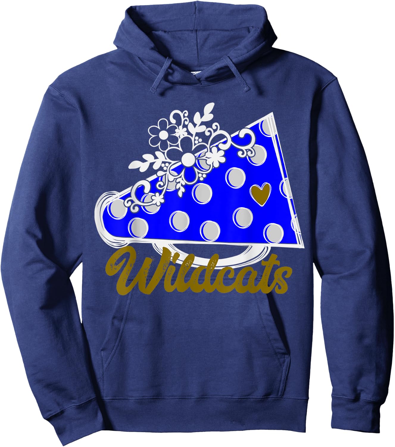 Cheer WILDCATS Shirt, Blue Megaphone Heart Flower Accent Hoodie - Hoodie | Navy