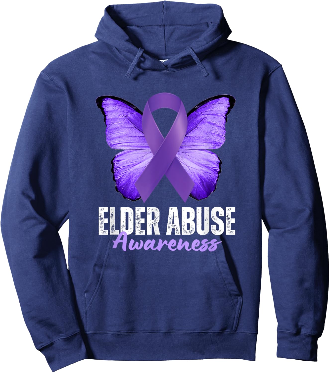 Elder Abuse Awareness Month Purple Butterfly Ribbon Hoodie - Hoodie | Navy