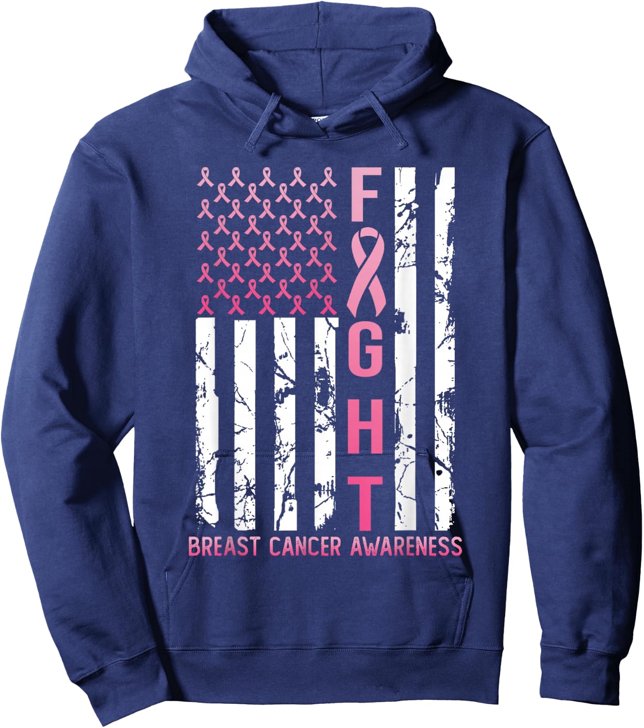 USA Pink Flag Breast Cancer Awareness Month October Hoodie - Hoodie | Navy