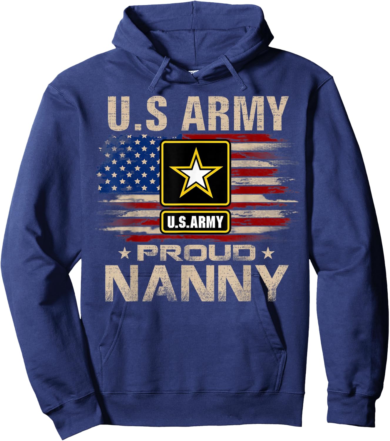 Vintage U.S Army Proud Nanny With American Flag Women Kids Men Hoodie - Hoodie | Navy