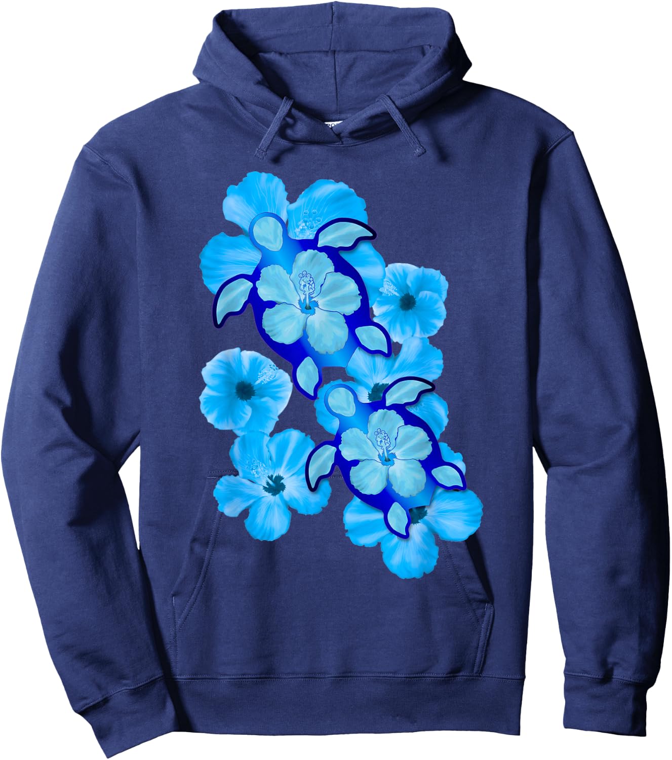 Hawaiian Sea Turtles Hibiscus Flowers Hoodie - Hoodie | Navy