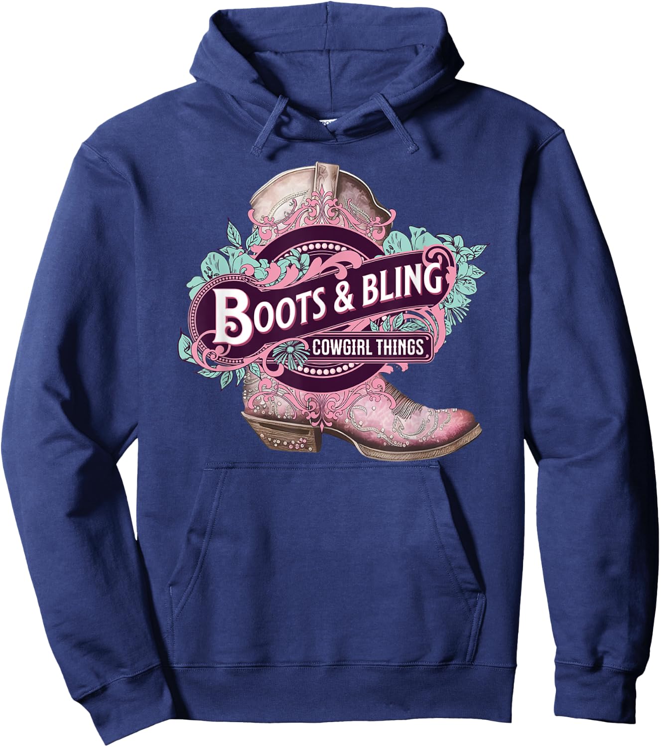 Boots and Bling Cowgirl Things Cute Western Country Rodeo Hoodie - Hoodie | Navy