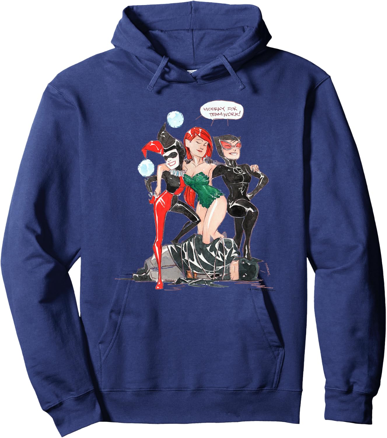 WB100 DC Comics Catwoman Poison Ivy Harley Quinn Team Up Hoodie - Hoodie | Navy