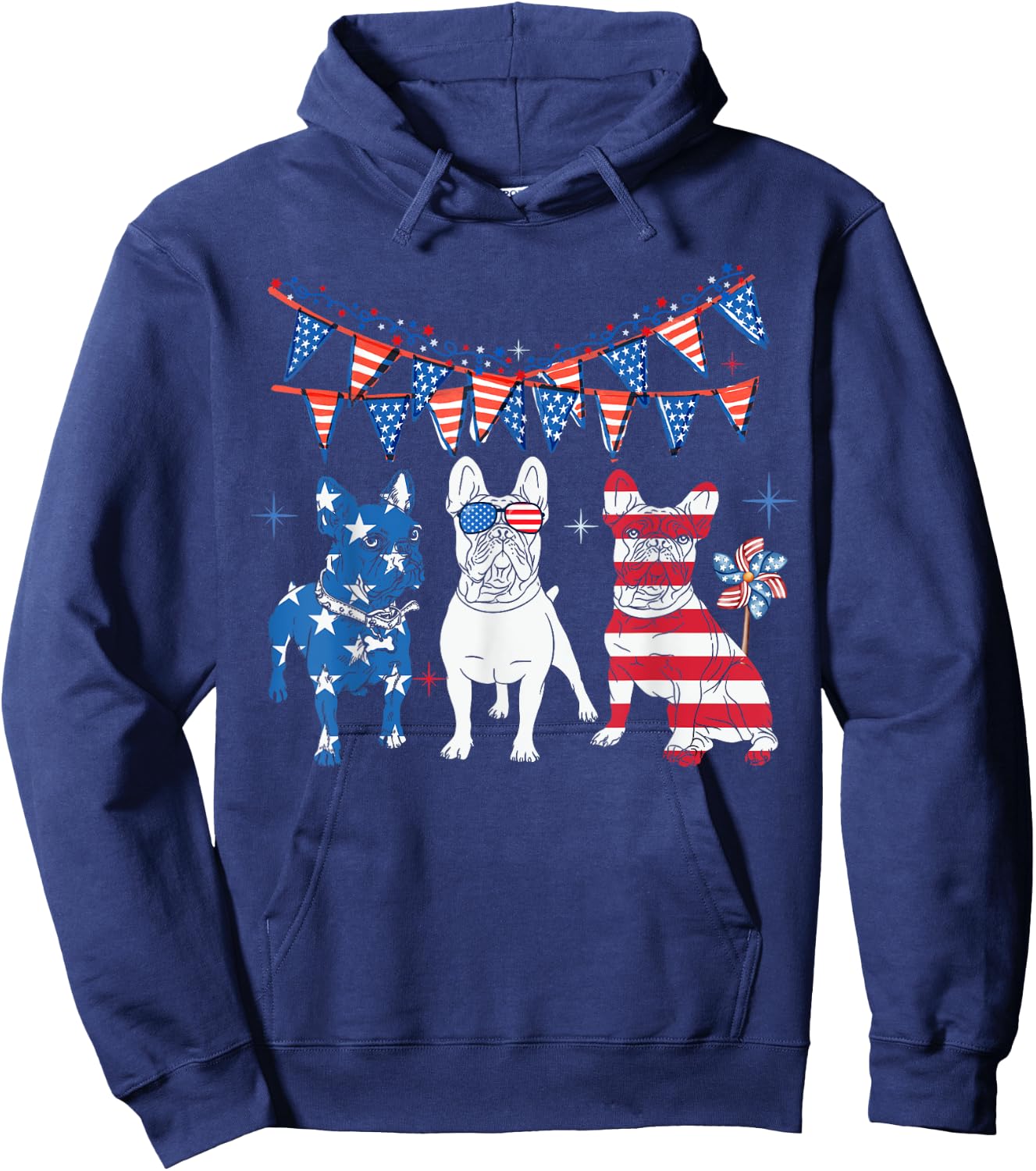 French bulldog 4th of july American Flag women Independence Hoodie - Hoodie | Navy