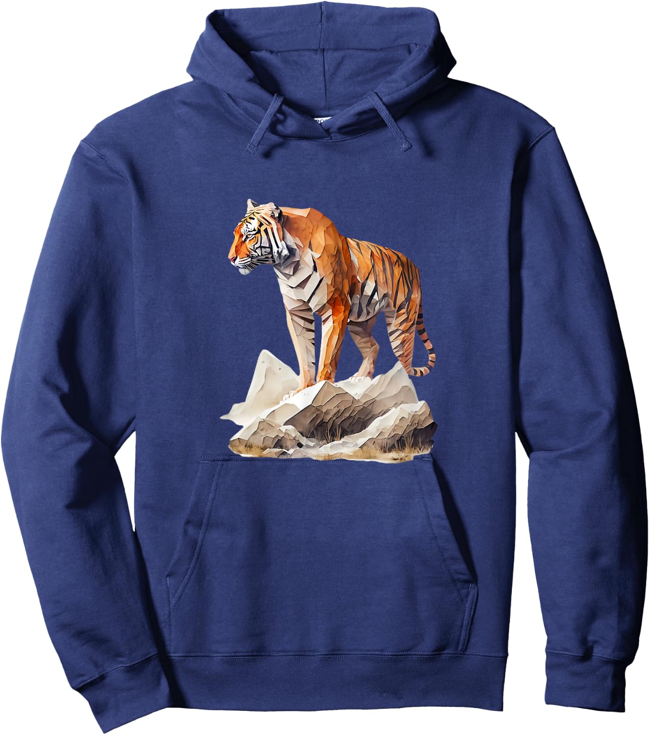 Majestic Tiger on Rocks Polygon Poly Art Tiger Lovers Hoodie - Hoodie | Navy