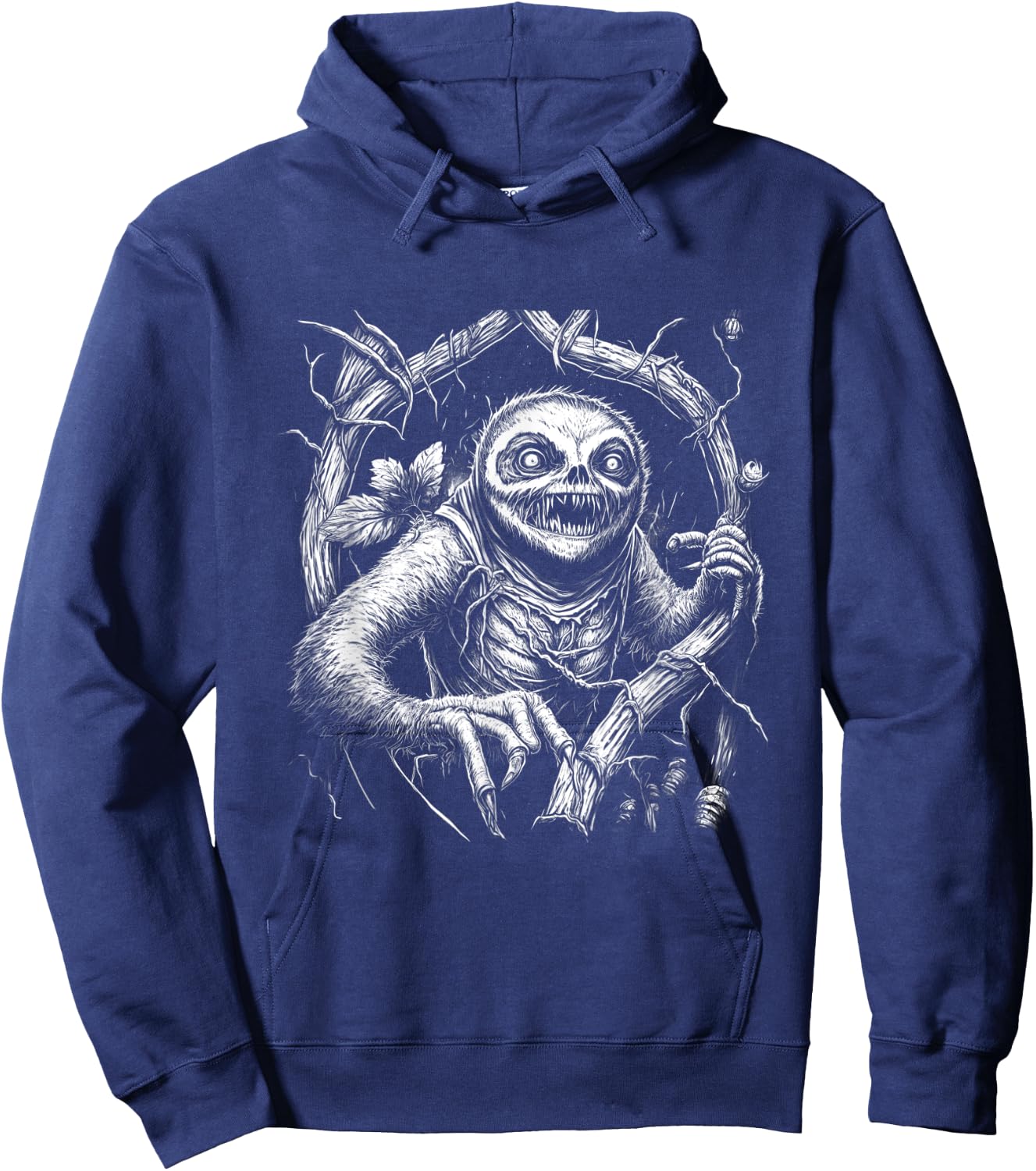 Creepy Scary Horror Sloth Forest Art Illustration Design Hoodie - Hoodie | Navy