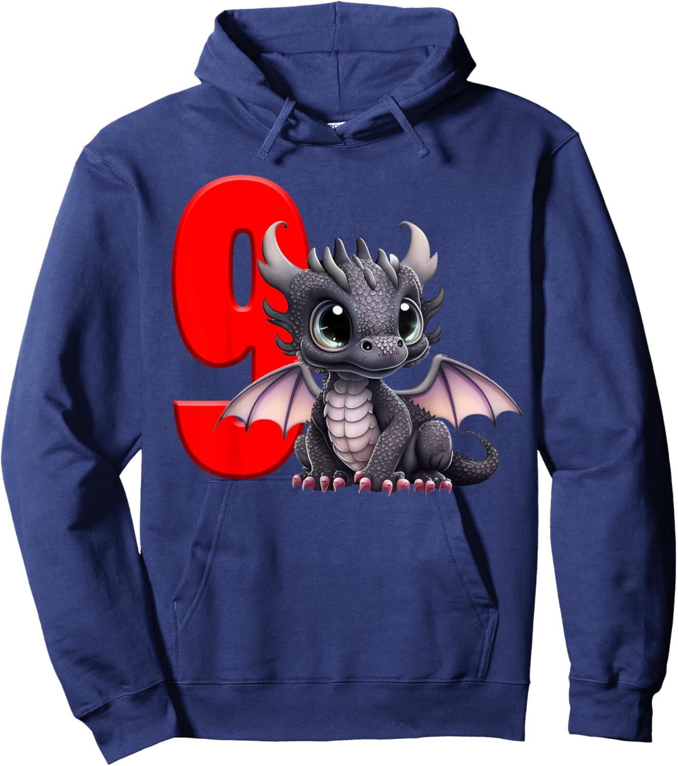9th Birthday Shirt Dragon Party Birthday Boy Red Kids Nine 9 Hoodie - Hoodie | Navy