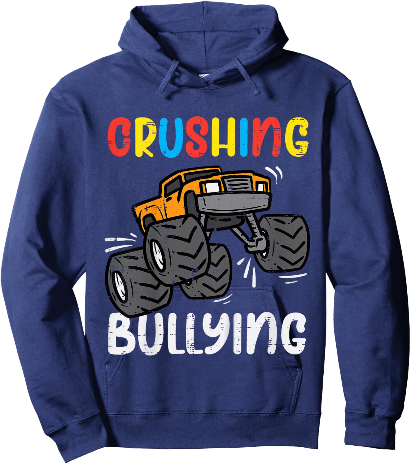 Kids Crushing Bullying Monster Truck Orange Unity Day Kids Boys Hoodie - Hoodie | Navy
