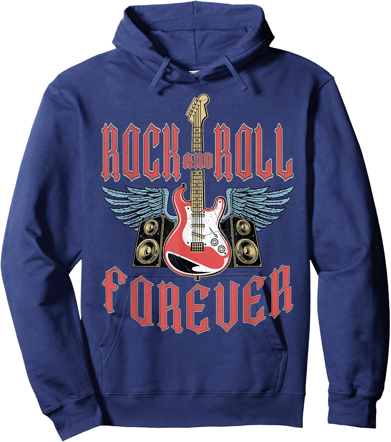 Rock and Roll Guitar Vintage ROCK Music Hoodie - Hoodie | Navy