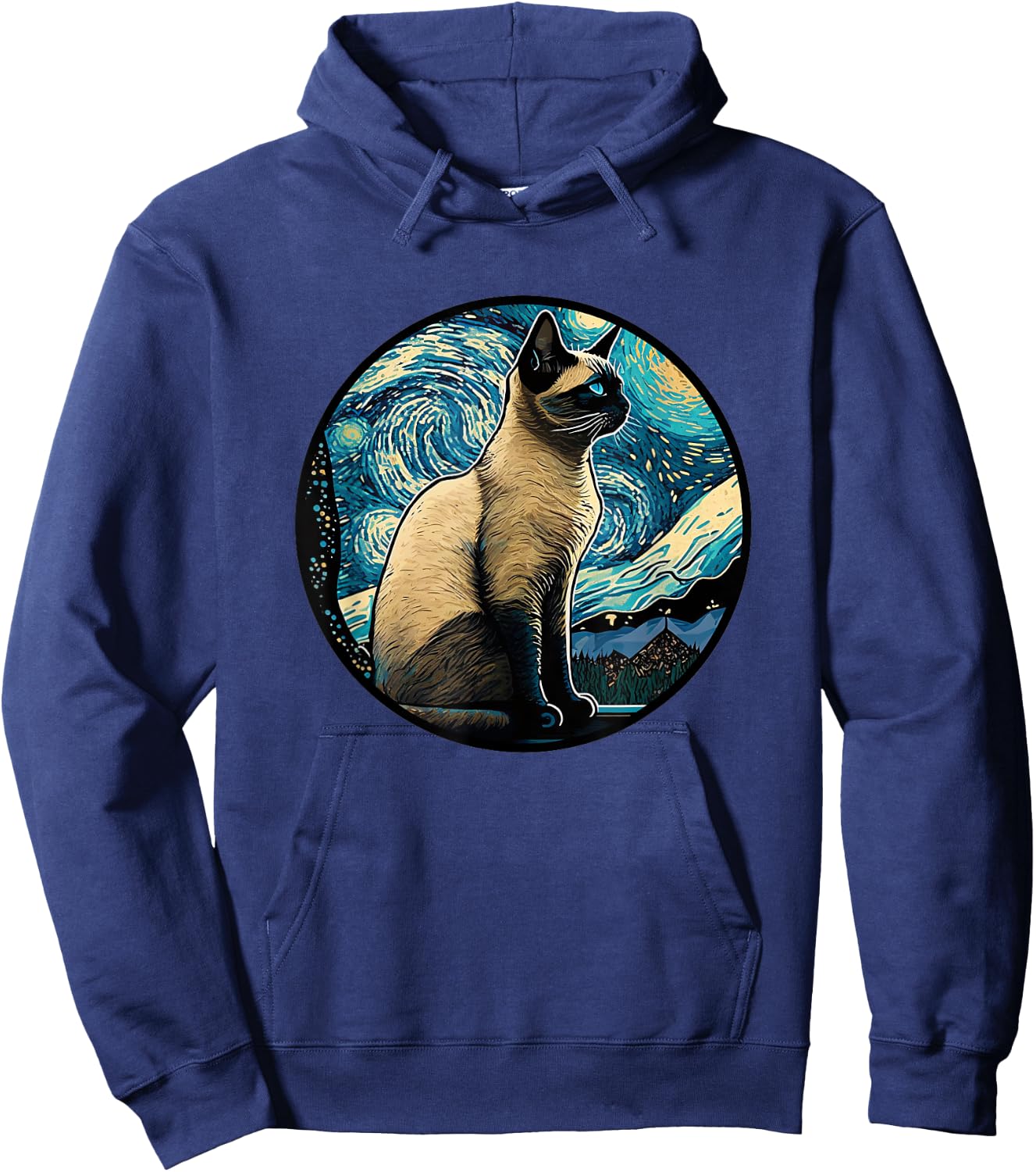 Siamese Cat in Starry Night Painting Men Women Kids Hoodie - Hoodie | Navy