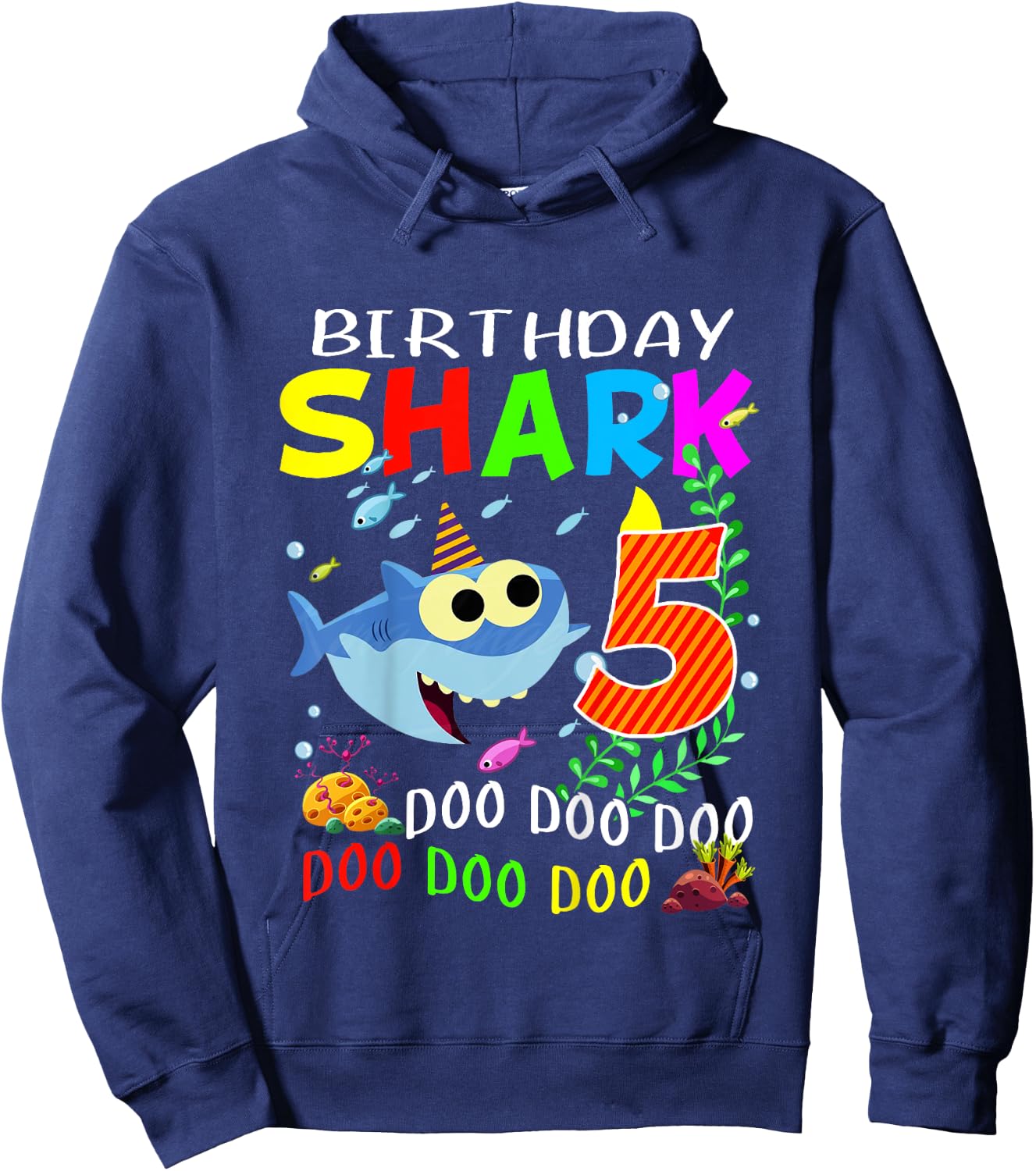 Birthday Shark 5 Years Old Boys and Girls 5th Birthday Gift Hoodie - Hoodie | Navy
