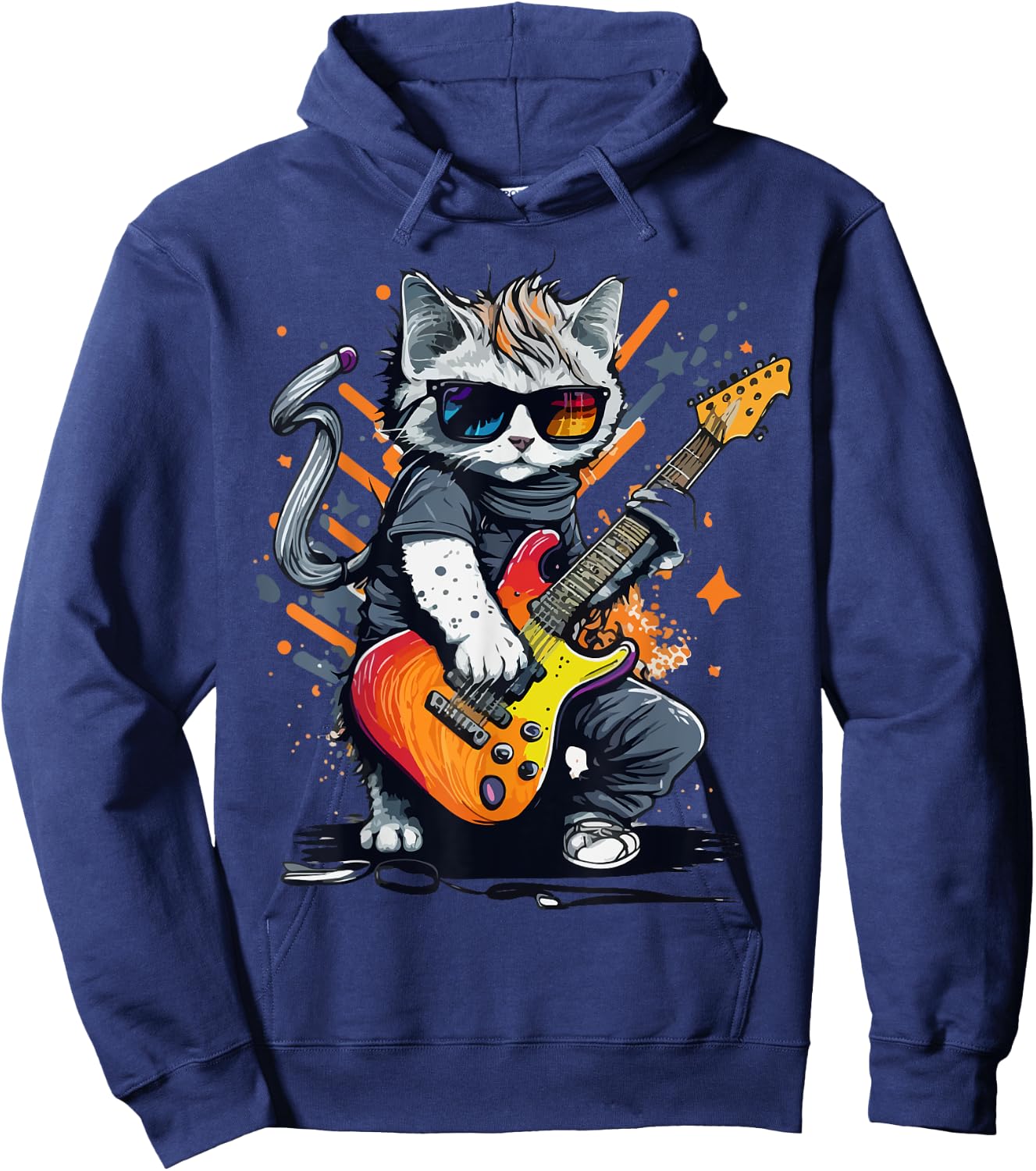 Cat Rock 'n Roll, Cat Rock, Rocking Cat, Cat Rock Bands Women Girls Kids Hoodie - Hoodie | Navy