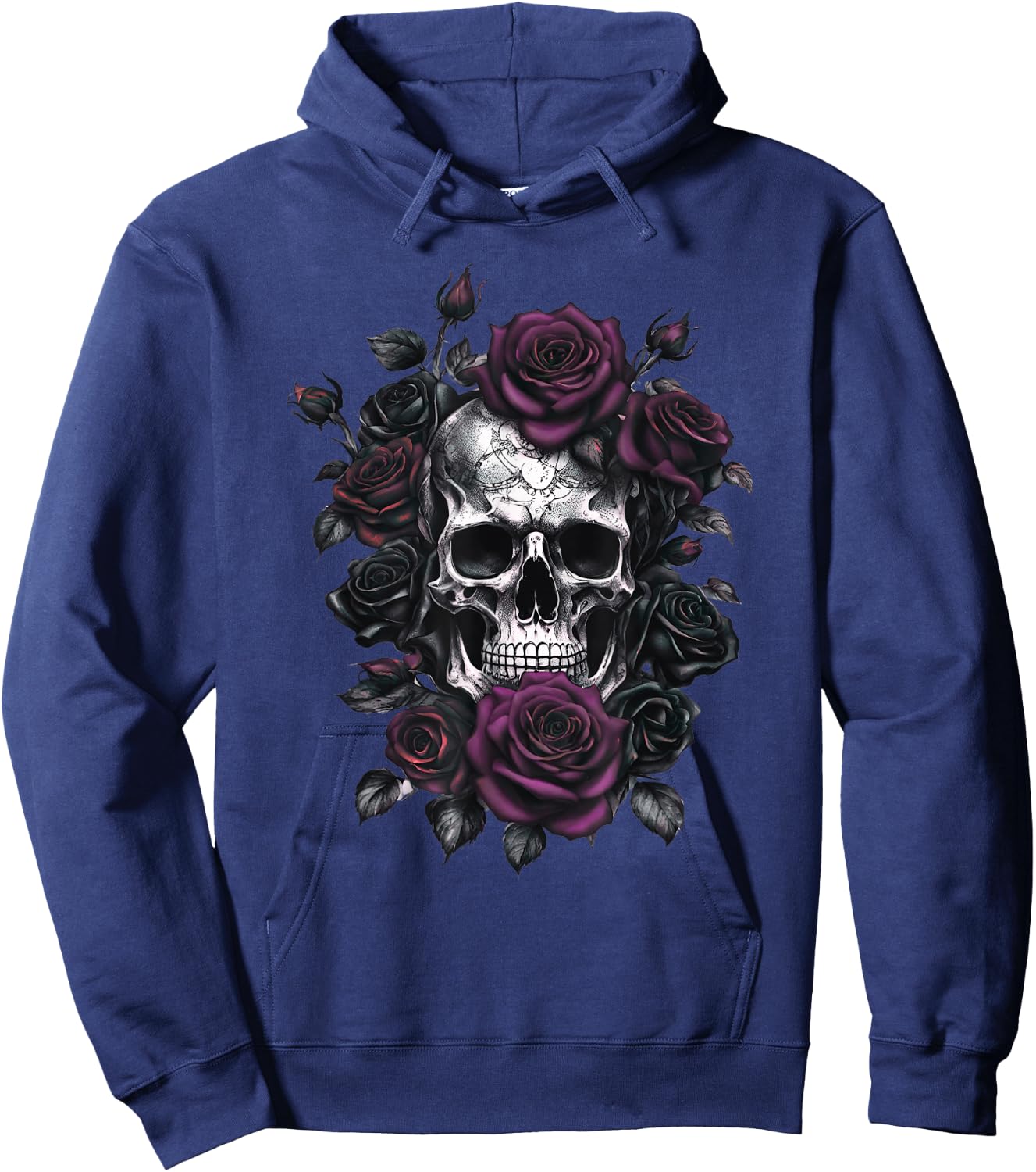 Skeleton Metalhead Skulls and Roses Metal Rock Purple Roses Hoodie - Hoodie | Navy