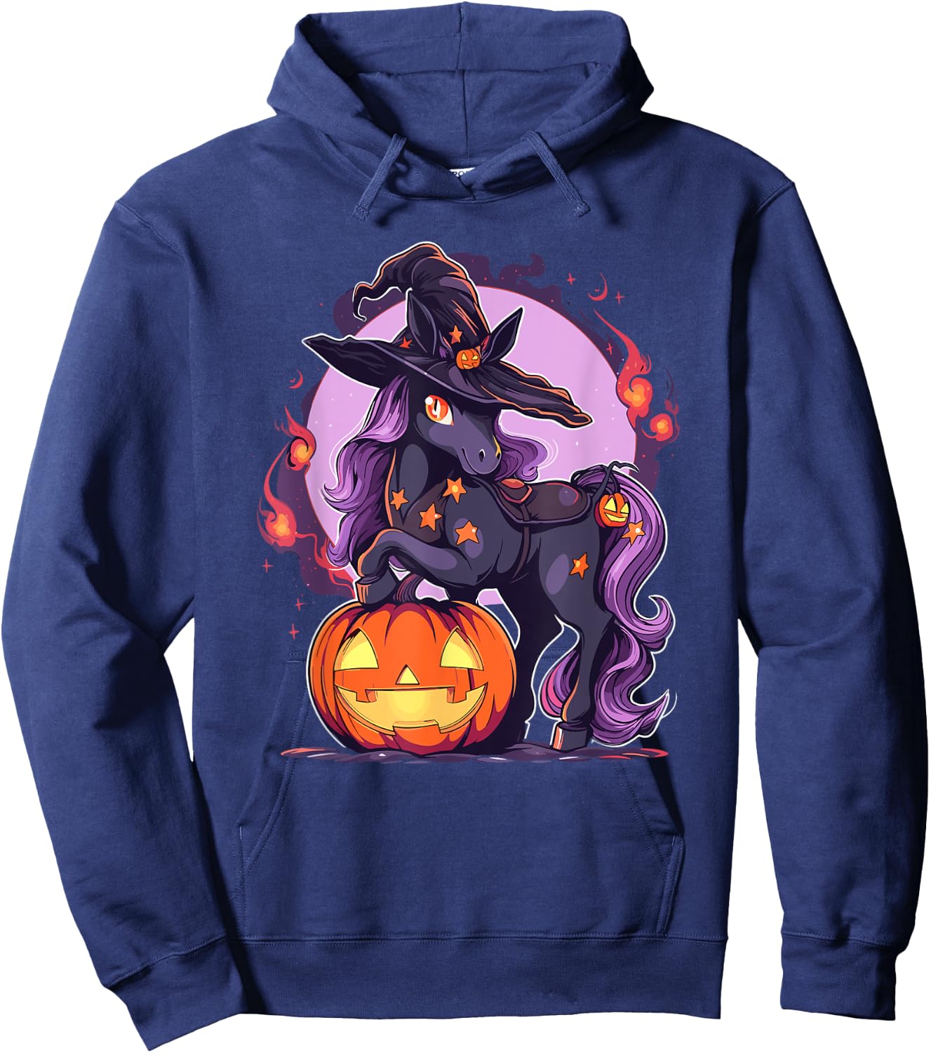 Halloween Horse Witch Hat Jack o Lantern Horse Rider Graphic Hoodie - Hoodie | Navy