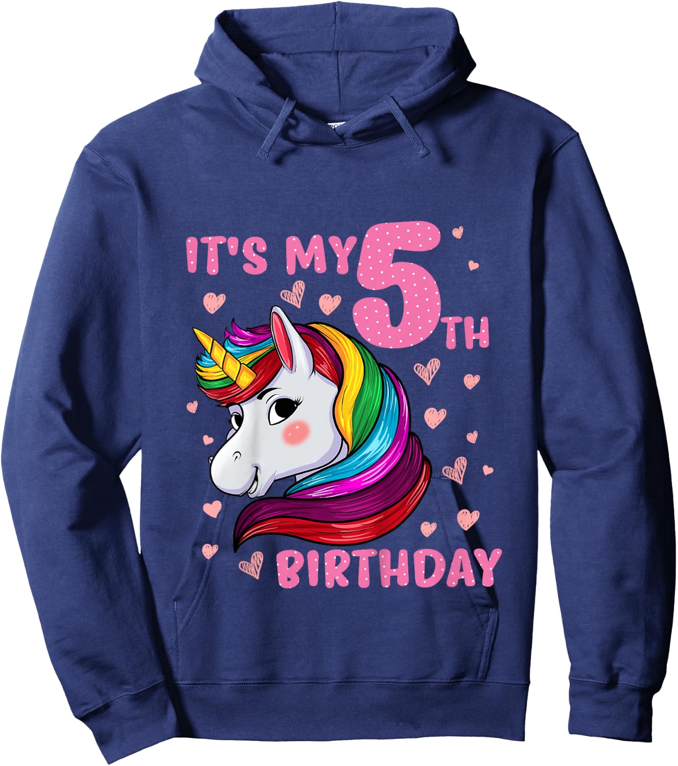 Unicorn Girl 5 Birthday Unicorn It's My 5th Birthday Hoodie - Hoodie | Navy