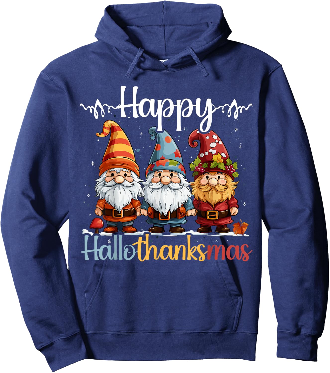 Happy Hallothanksmas Halloween Thanksgiving Christmas Hoodie - Hoodie | Navy