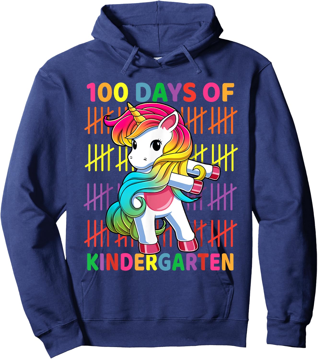 100 Days of Kindergarten School Unicorn Flossing Girls Kids Hoodie - Hoodie | Navy