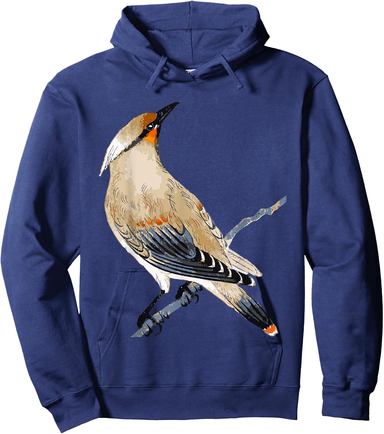 Cedar Waxwing Art Illustration Hoodie - Hoodie | Navy