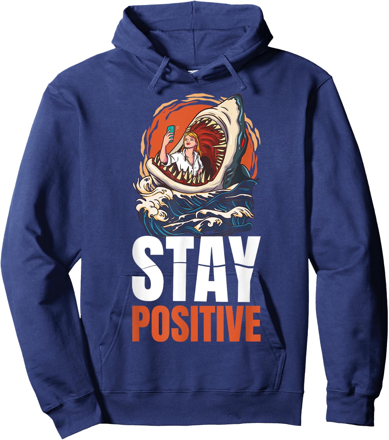 Stay Positive Shark Hoodie - Hoodie | Navy