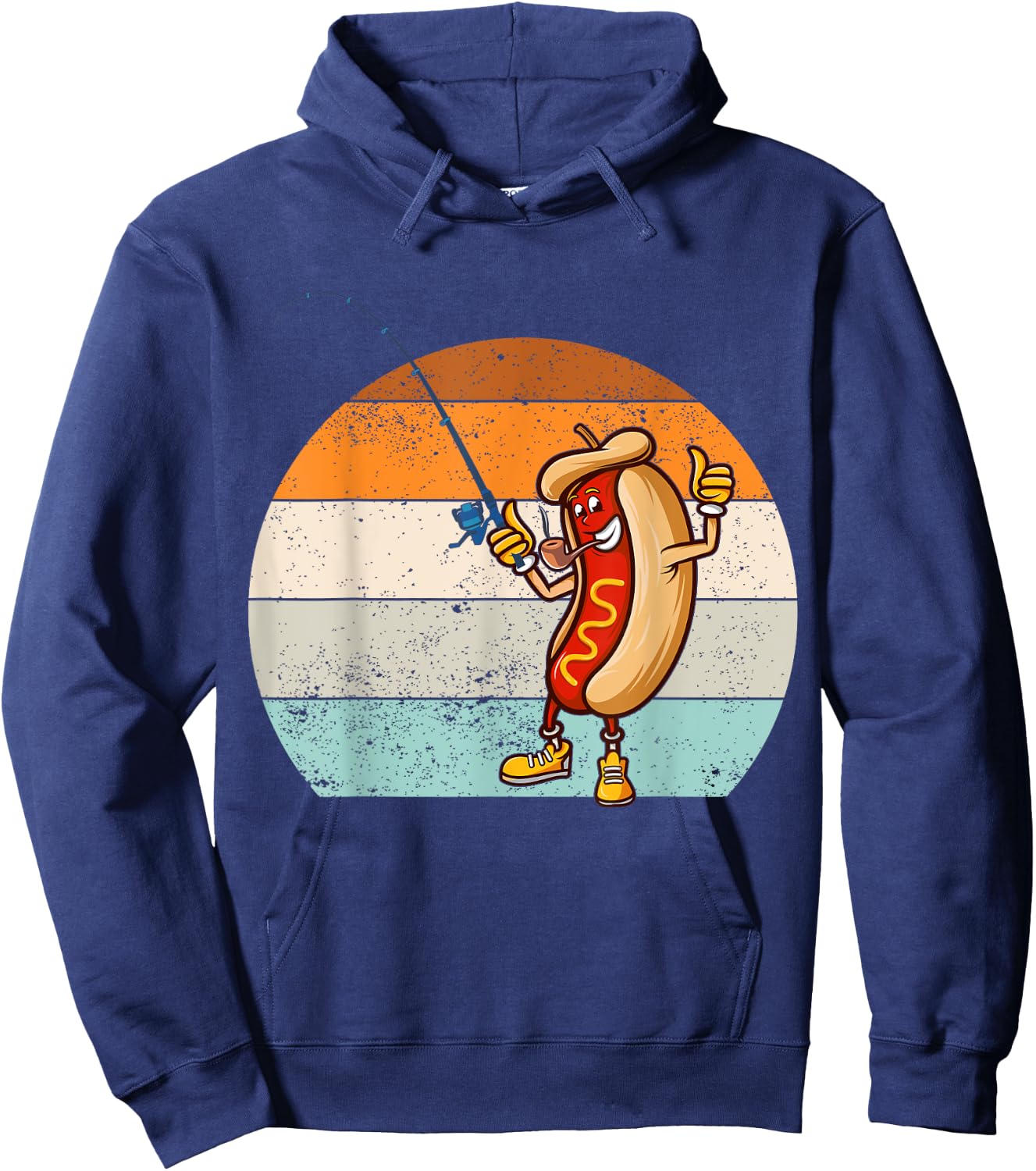 Funny fishing hot dog, Retro vintage hot dog fishermen Hoodie - Hoodie | Navy