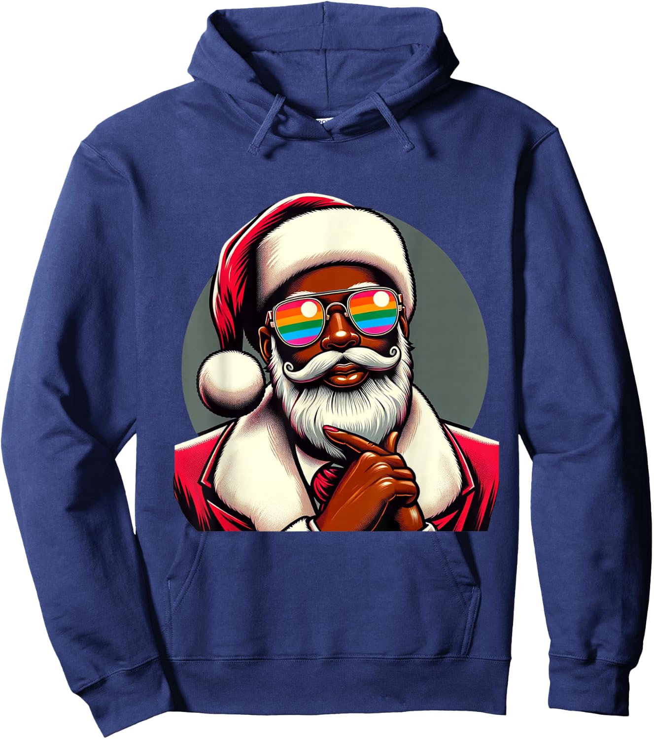 Retro Colored Santa Face Pride Rainbow Sunglasses Christmas Hoodie - Hoodie | Navy