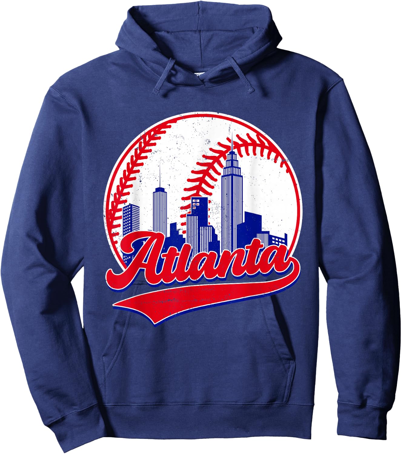 Retro Baseball Player Lover Atlanta Distressed Game Day Hoodie - Hoodie | Navy