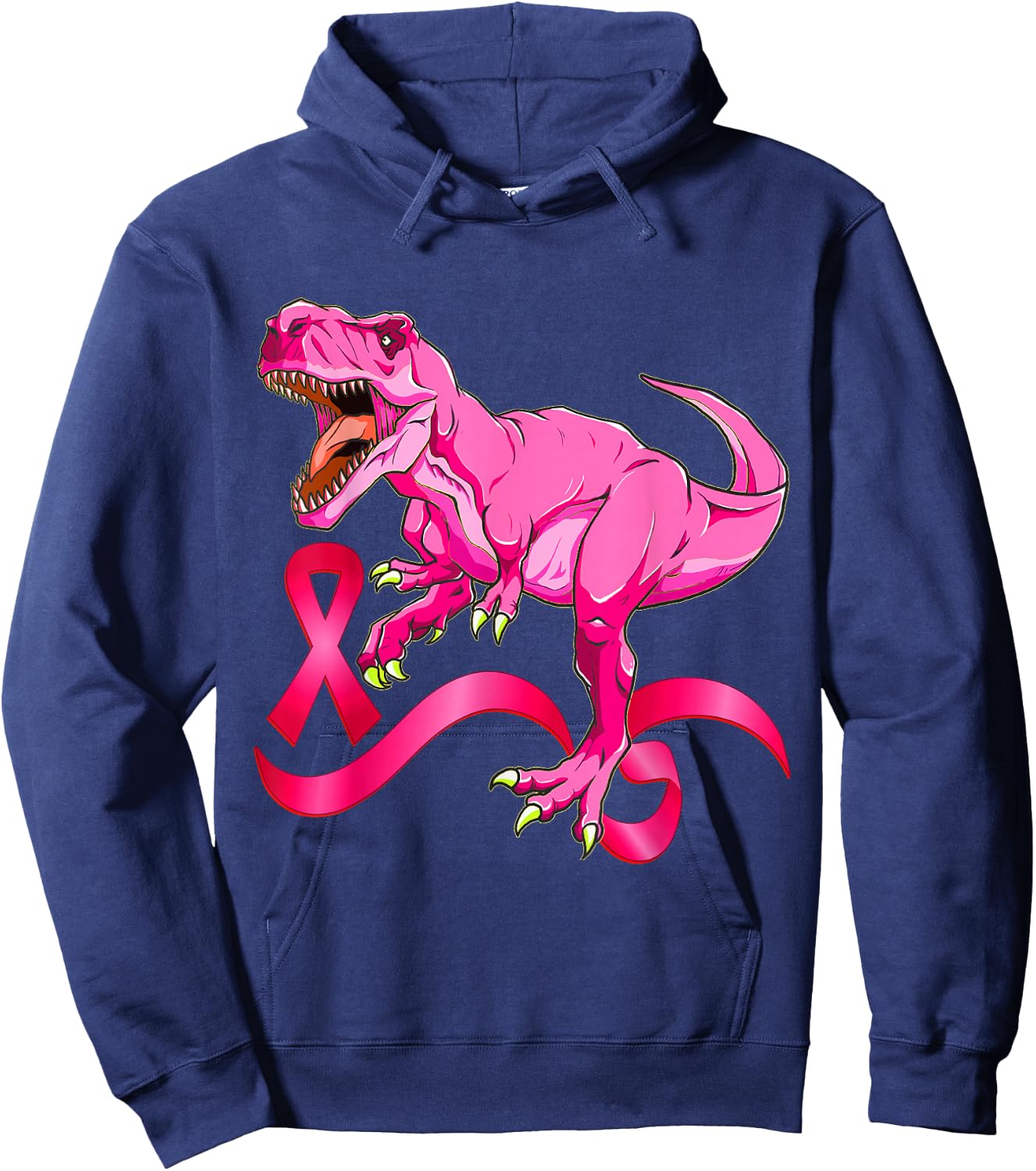 Pink Ribbon T-Rex Breast Cancer Awareness Boys Kids Toddler Hoodie - Hoodie | Navy