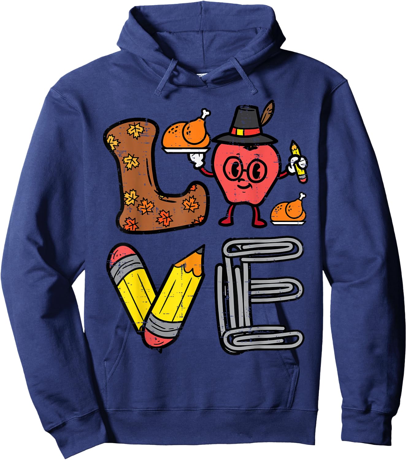 Thanksgiving Love Teacher Turkey Day Fall School Women Men Hoodie - Hoodie | Navy