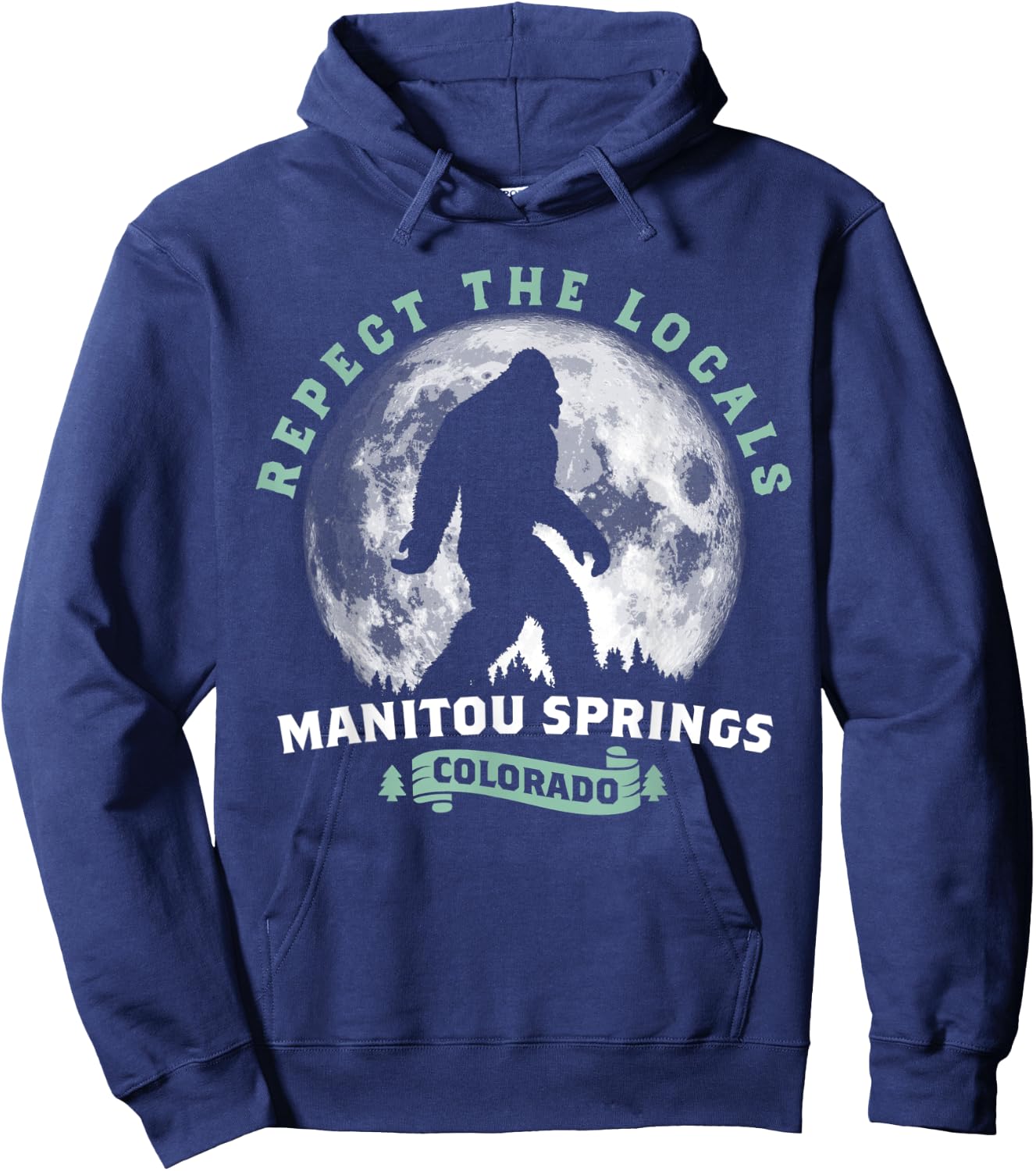 Manitou Springs, Colorado Respect the Locals Bigfoot Moon Hoodie - Hoodie | Navy