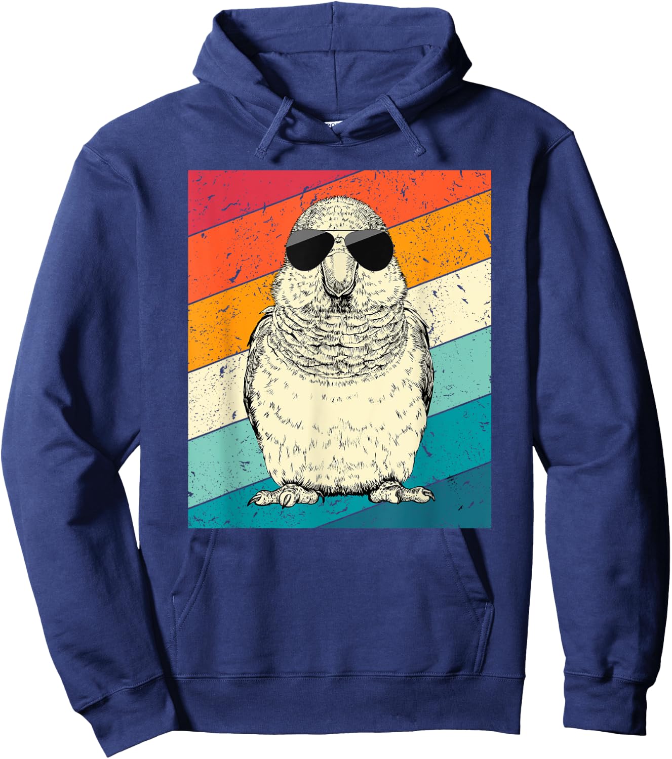 Retro Vintage Quaker Parrot with Sunglasses Bird Lovers Hoodie - Hoodie | Navy
