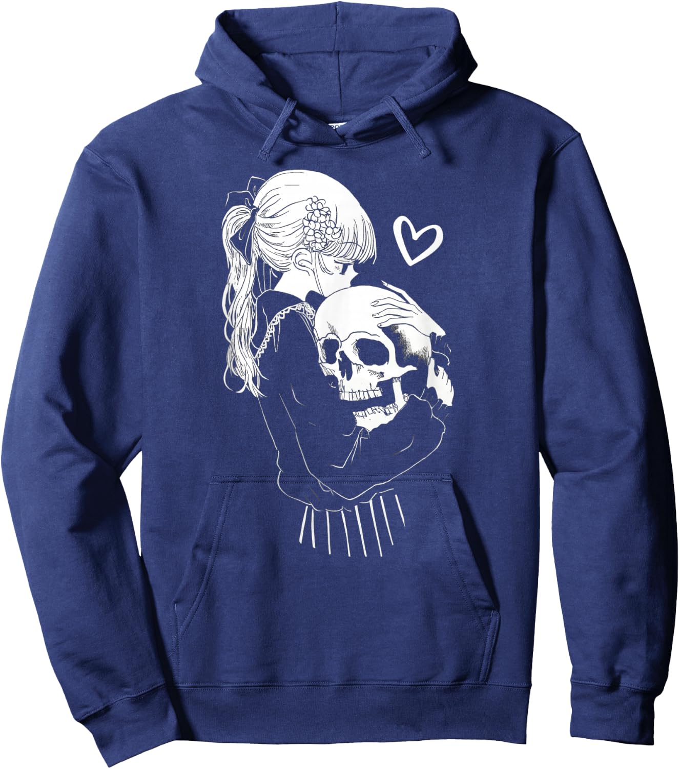 Creepy Cute Anime Schoolgirl Cuddles Skeleton Skull Dark Art Hoodie - Hoodie | Navy