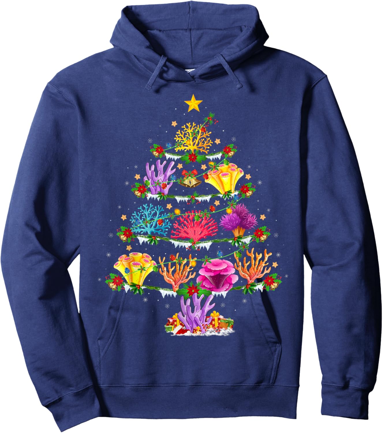 Coral Fish Lover Xmas Lights Coral Christmas Tree Hoodie - Hoodie | Navy