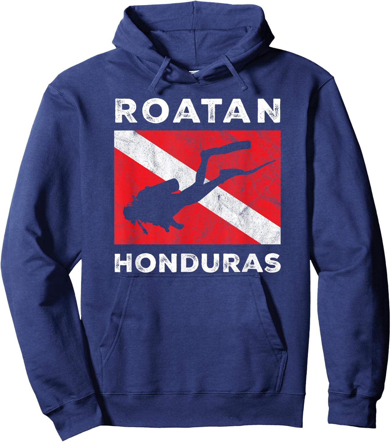 Retro Roatan Honduras Scuba Dive Vintage Dive Flag Diving Hoodie - Hoodie | Navy