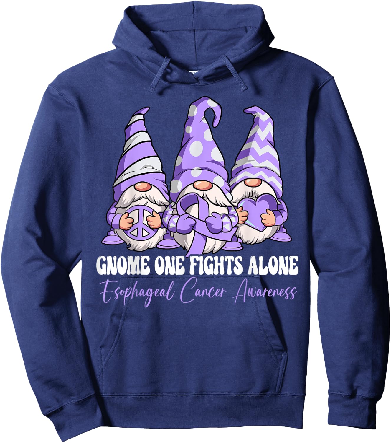 Gnome One Fights Alone Esophageal Cancer Awareness Hoodie - Hoodie | Navy