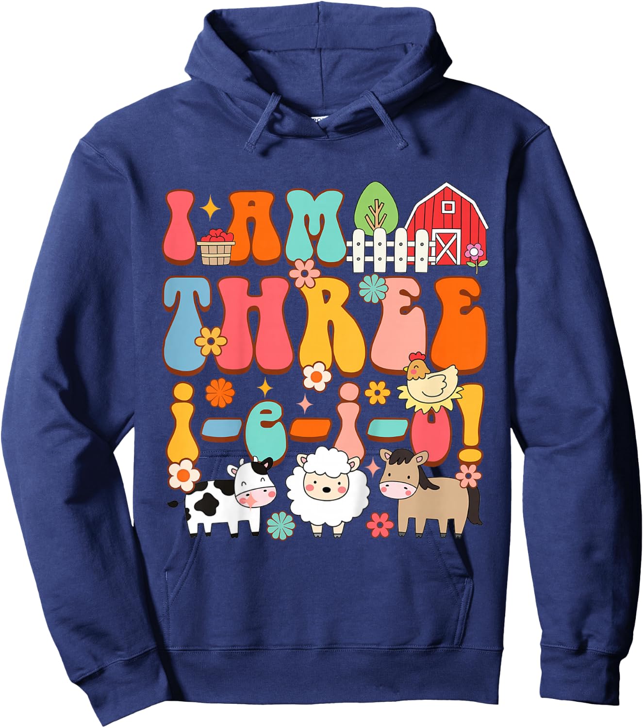 Kids 3rd Birthday Farm Life Farmer Third Bday I'm Three-i-e-i-o Hoodie - Hoodie | Navy