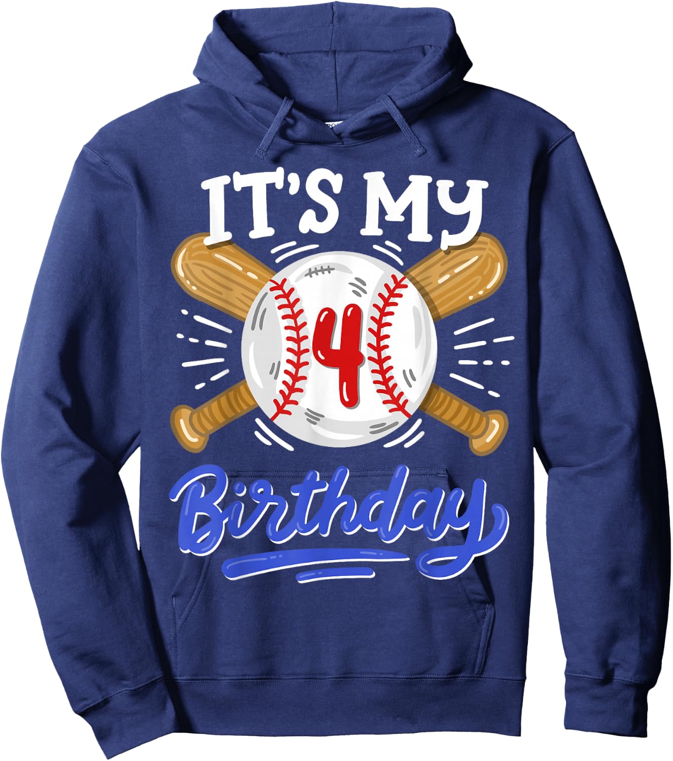 Kids 4th Baseball Birthday Party Boys Sport Fan 4 Years Old Hoodie - Hoodie | Navy