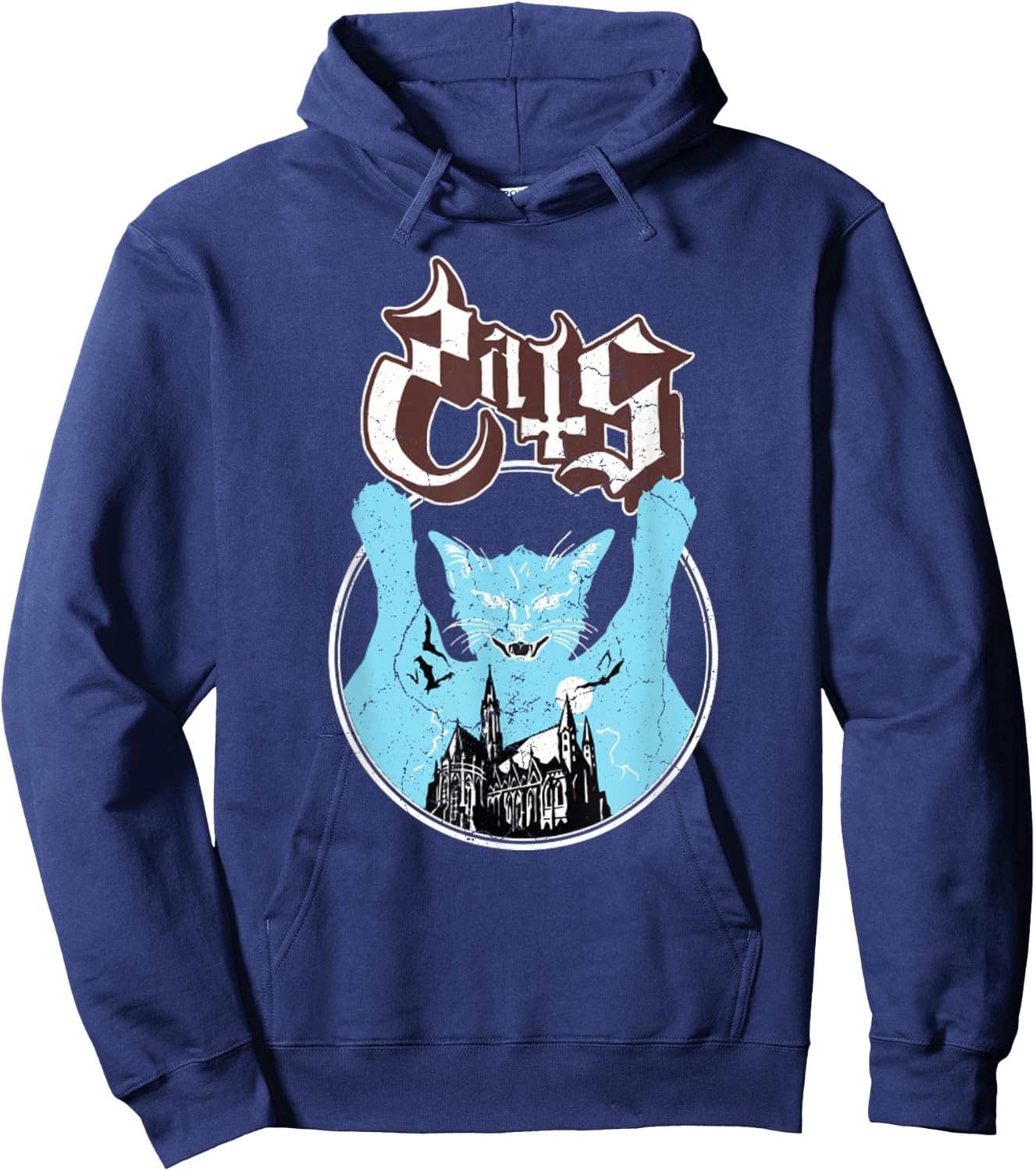 Ghost Vintage Halloween Meow Cat Friend Rock Ghost Hoodie - Hoodie | Navy