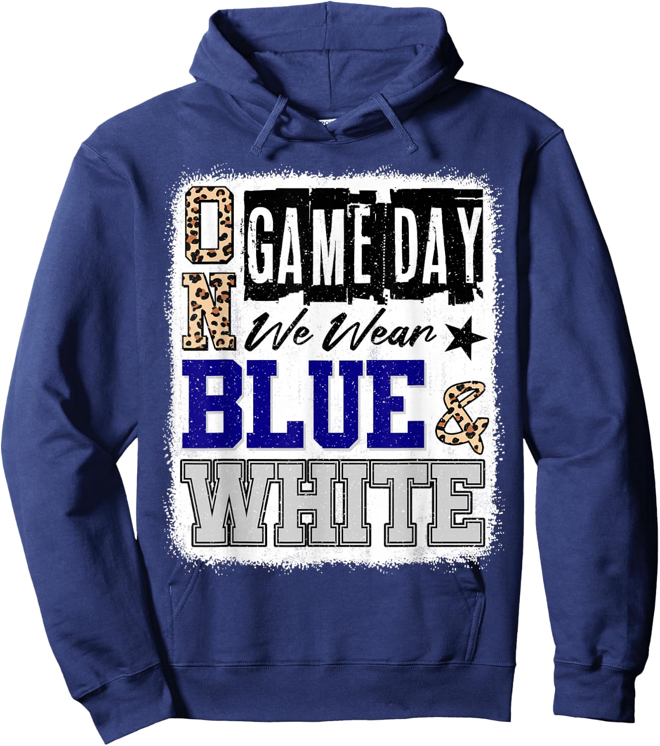 On Gameday Football We Wear Blue And White School Spirit Hoodie - Hoodie | Navy