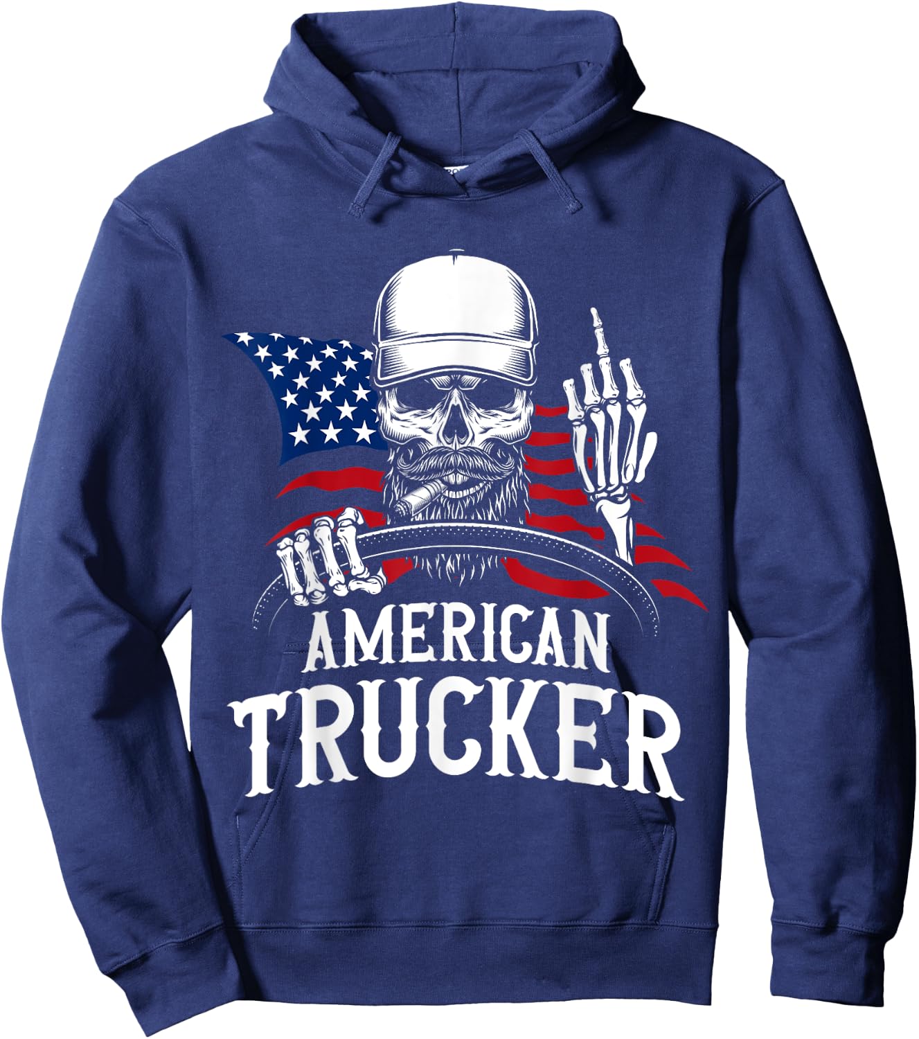 American Trucker for Patriotic Truck Driver Hoodie - Hoodie | Navy